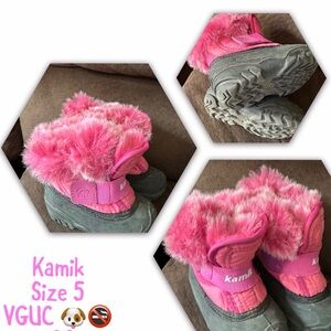 Kamik Fuzzy Pink and Black Kids Boots